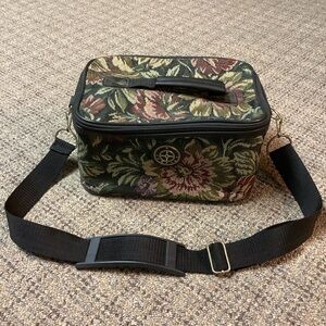 Vintage Black Green Burgundy Floral Tapestry Shoulder Travel Bag